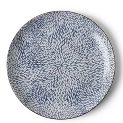 Aizome Mums Blue and White Ceramic 10 inch plates.  Made in Japan.