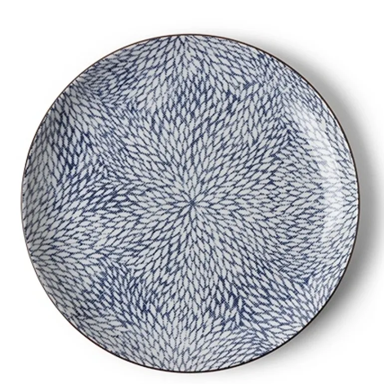 Aizome Mums Blue and White Ceramic 10 inch plates. Made in Japan.