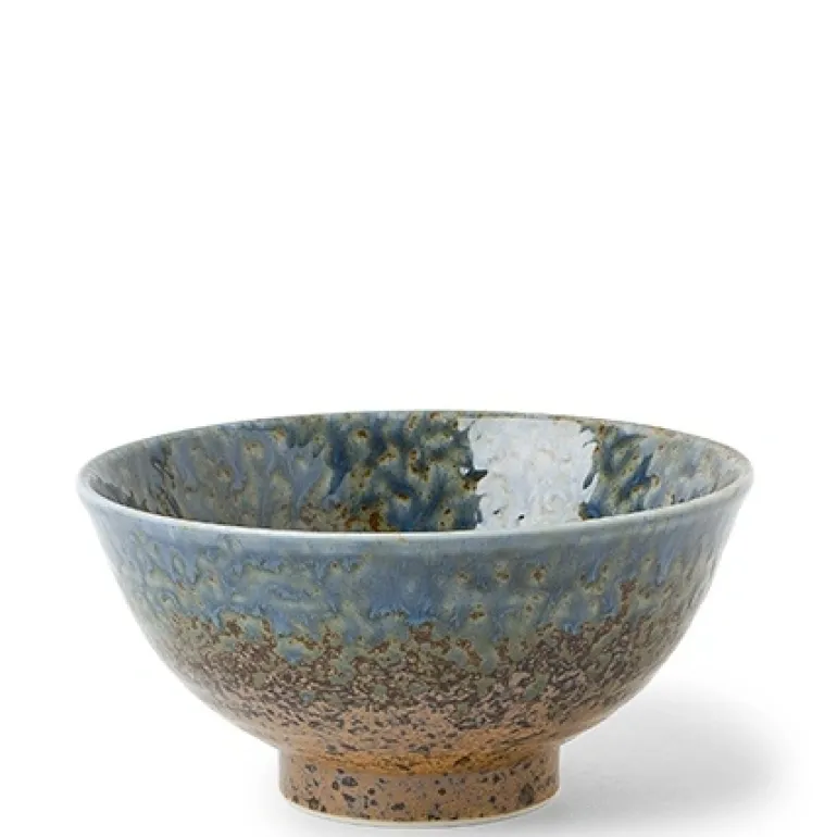Aoi Nagashi Blue and Brown Ceramic Rice Bowl made in Japan available at Miya.