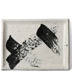 Black White Brush Rectangle Platter