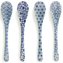 Blue and White Japanese Pattern Dessert Spoon Set Available at Miya.