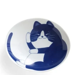 Blue Cats grace these fun tableware pieces made in Japan available at Miya.