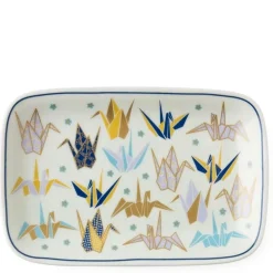 Blue Origami Crane Rectangle Plate at Miya