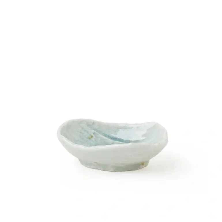 Coral blue sauce dish made in Japan available at Miya.