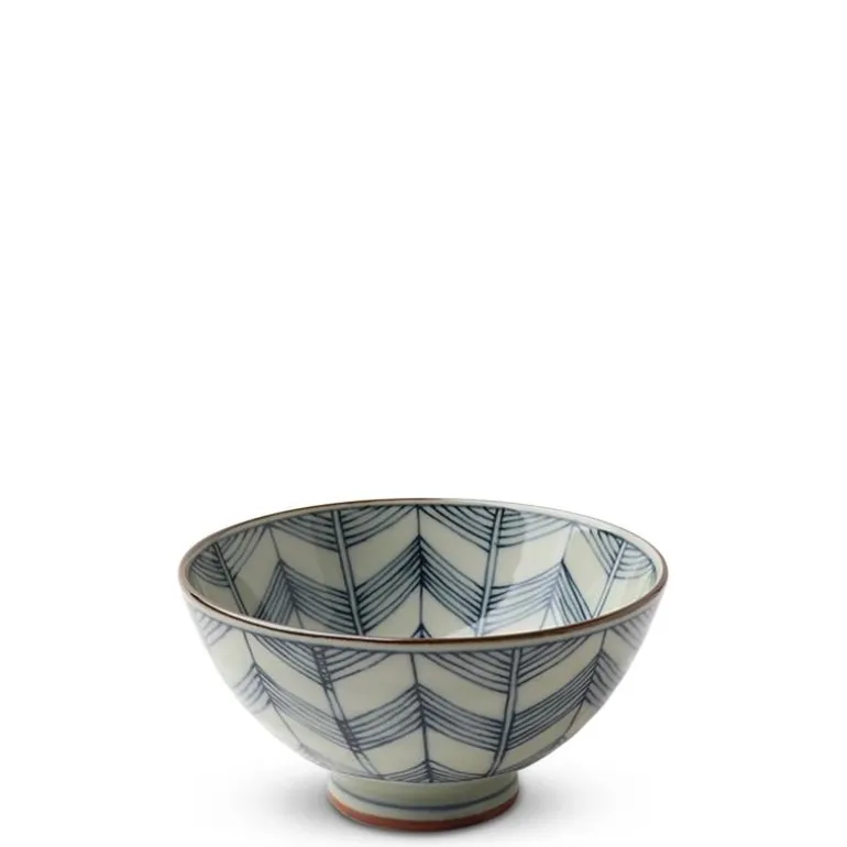 Green Geometric Chevron Pattern Rice Bowls Made in Japan Available at Miya.