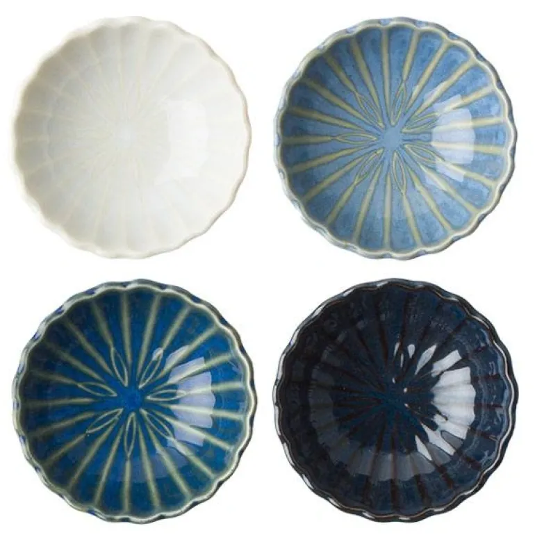 Kiku Mum Sauce Dish set in blue and white colors made in Japan available at Miya!