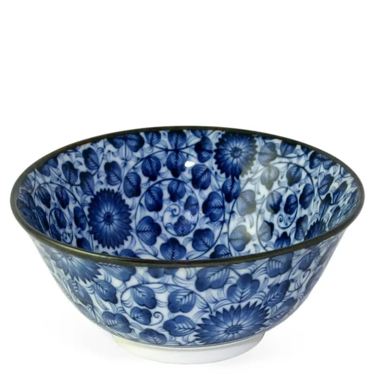 Kikuzome Karakusa Blue and White Pattern 6" bowl at Miya
