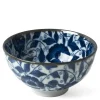 Koimari Botan blue and white floral 4.5" rice bowl at Miya