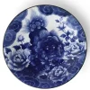 Komainu lion dog design on a blue and white serving plate made in Japan available at Miya.
