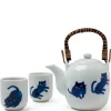 Midnight Blue Cat tea set with playful cats made in Japan available at Miya.