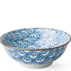 Monyou Blue & White Pattern Hana Seigaiha 7.5" Ramen Noodle Bowl from Japan available at Miya.