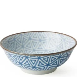 Monyou Blue & White Pattern Sankaku 7.5" Ramen Noodle Bowl from Japan Available at Miya.