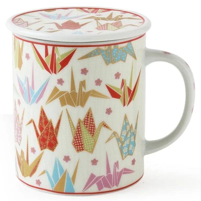 Pink Origami Cranes Lidded Mug