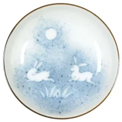 Tsuki Usagi Rabbit Blue and White Sauce Dish Made in Japan.