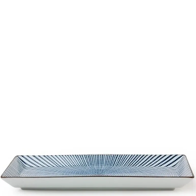 Visit Miya for our Blue Sendan Tokusa Collection. Blue lines radiate from the center of the piece that grow to reach the rims. Shop now!