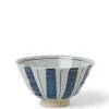 Wide Blue Stripe Ceramic Rice Bowl Made in Japan.
