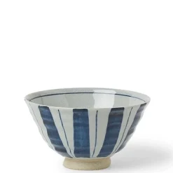 Wide Blue Stripe Ceramic Rice Bowl Made in Japan.