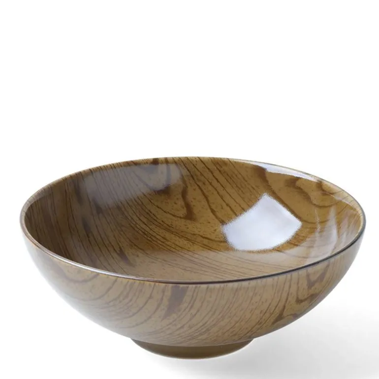 Wood grain design ceramic rice bowl. Made in Japan.