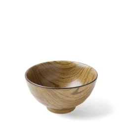Wood grain design ceramic rice bowl.  Made in Japan.