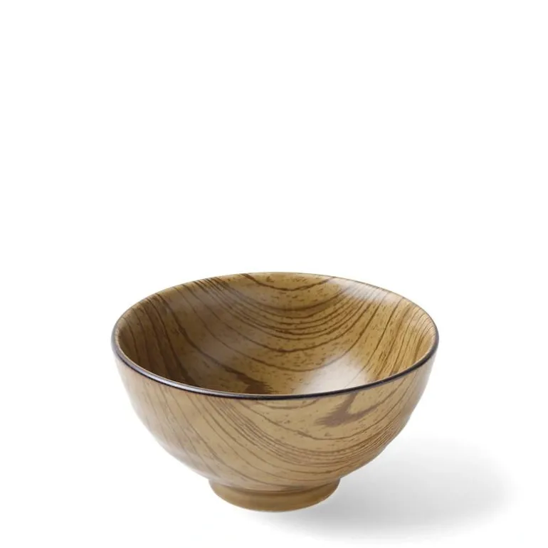 Wood grain design ceramic rice bowl. Made in Japan.